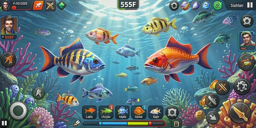 Tampilan menarik dari gameplay Tembak Ikan 555F.