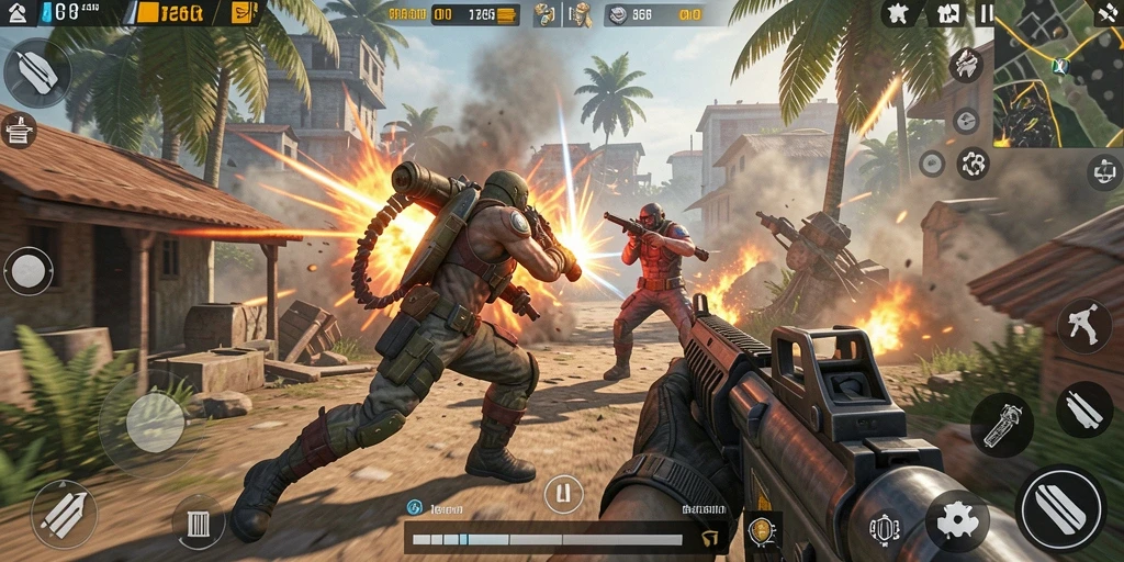 Tampilan seru dari gameplay TPS 8768 yang mendebarkan.