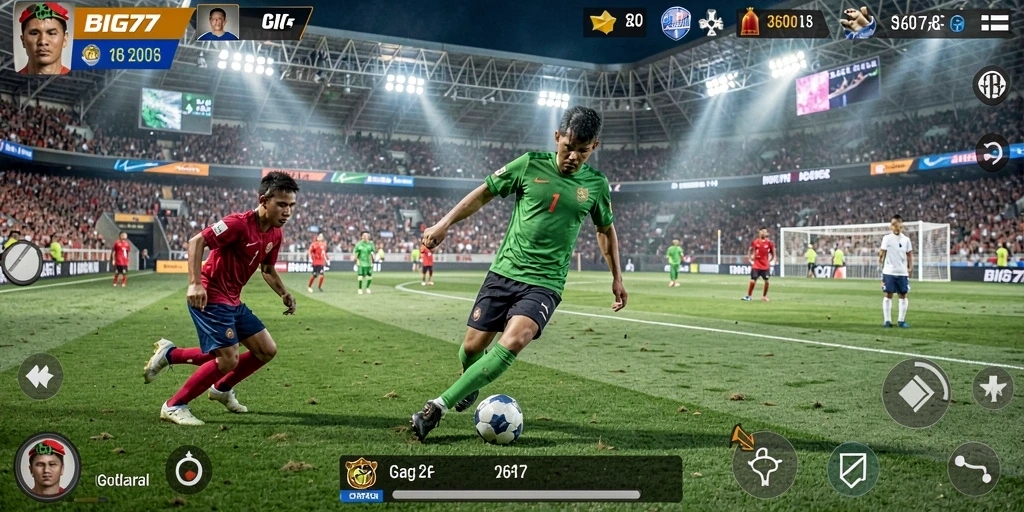 Tampilan gameplay <strong>BIG77</strong> yang memukau dalam pertandingan sepak bola yang kompetitif.