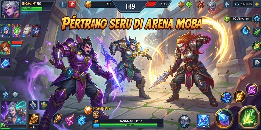 Tampilan gameplay seru saat bertarung di arena MOBA.