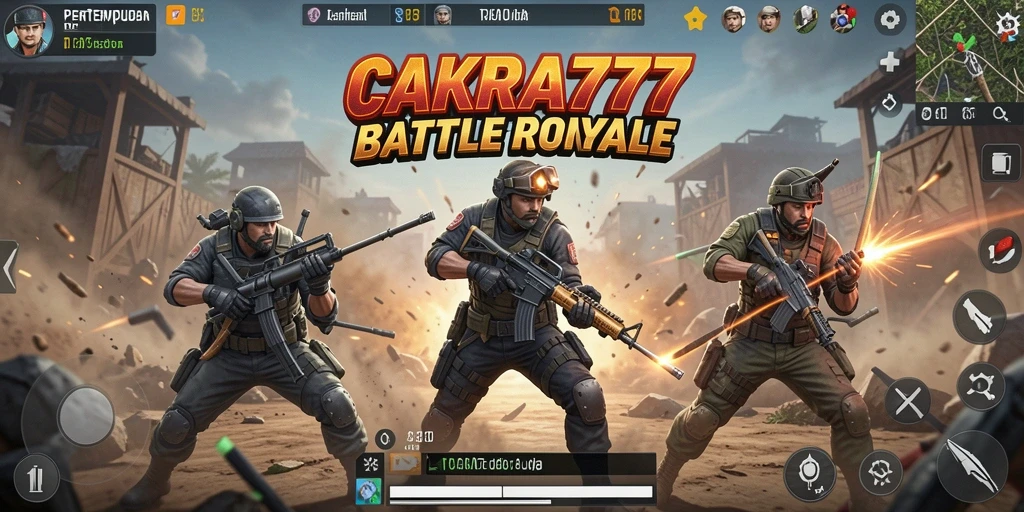 Screenshot gameplay Battle Royale CAKRA777 yang menunjukkan aksi pertempuran seru.