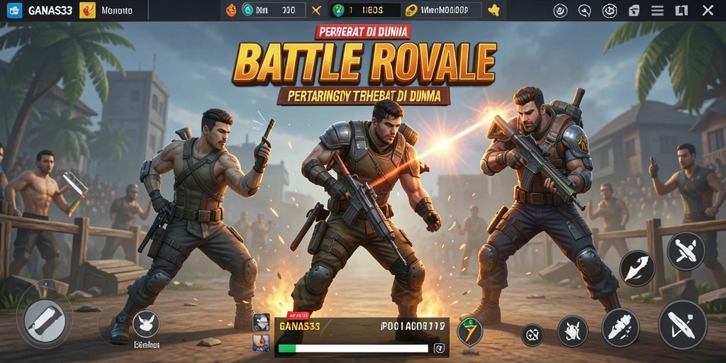 Gameplay seru dan mendebarkan dalam GANAS33 Battle Royale.