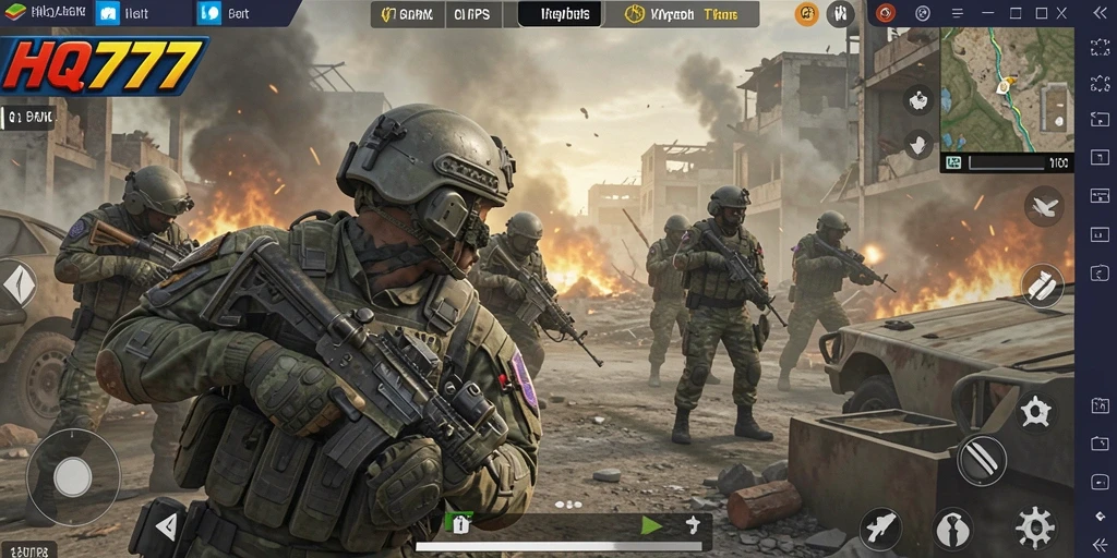Gameplay HQ777 menunjukkan aksi pertempuran yang mendebarkan dan seru.