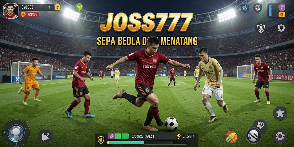 Tampilan gameplay seru dalam JOSS777 dengan aksi nyata sepak bola.