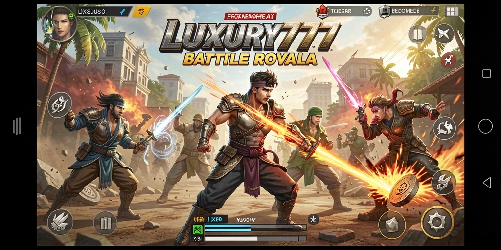 Screenshot LUXURY777 menampilkan intensitas pertarungan di Battle Royale.