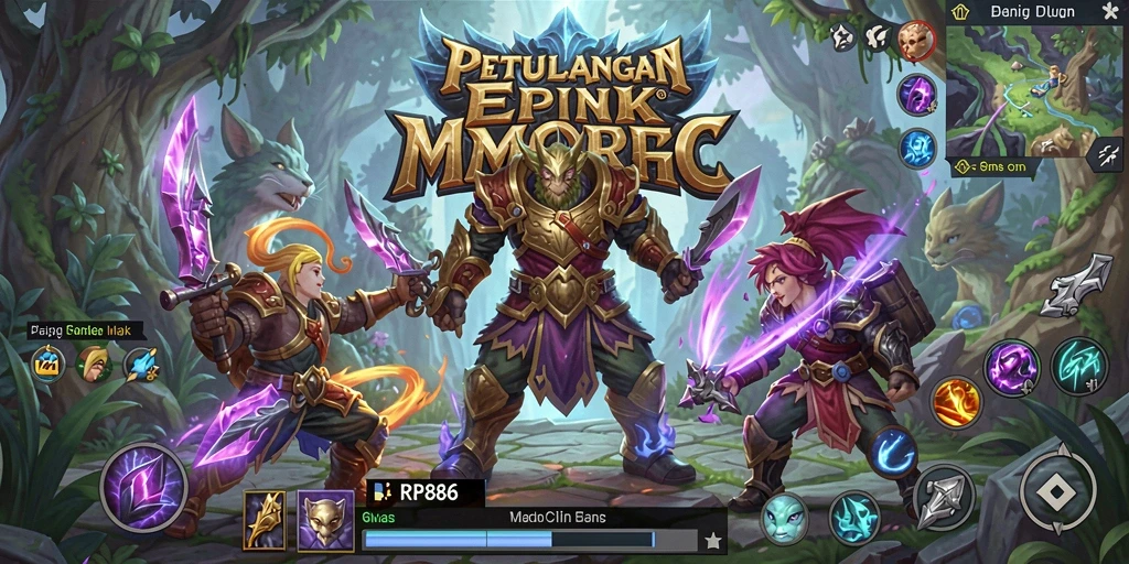 Screenshot utama RP886 menampilkan aksi intens dalam pertempuran MMORPG.
