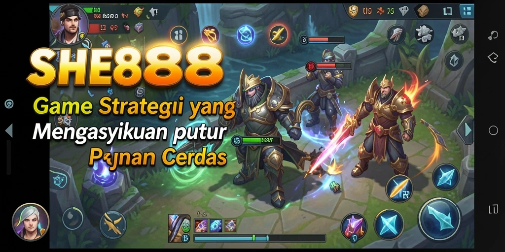 Tangkapan layar utama SHE888 menampilkan aksi seru gameplay strategi.