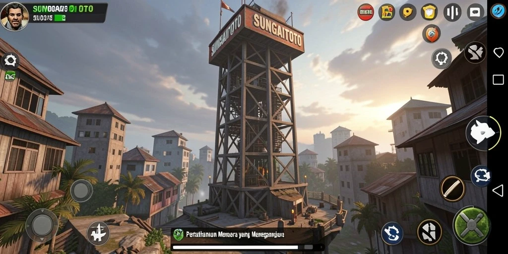 Tampilan gameplay menegangkan dalam SUNGAITOTO dengan tower yang penuh aksi.