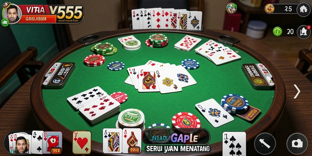 Tampilan gameplay seru dari VITA555 dengan fitur Gaple yang menarik.