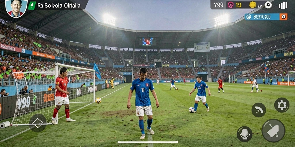 Tampilan gameplay Y89 yang mendebarkan dengan aksi sepak bola nyata.