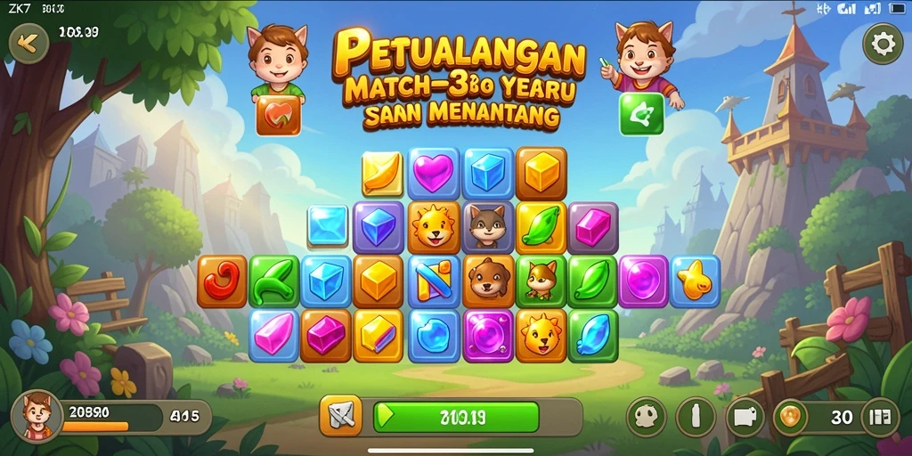 Screenshot gameplay ZK7 menampilkan elemen match-3 yang menarik dan adiktif.